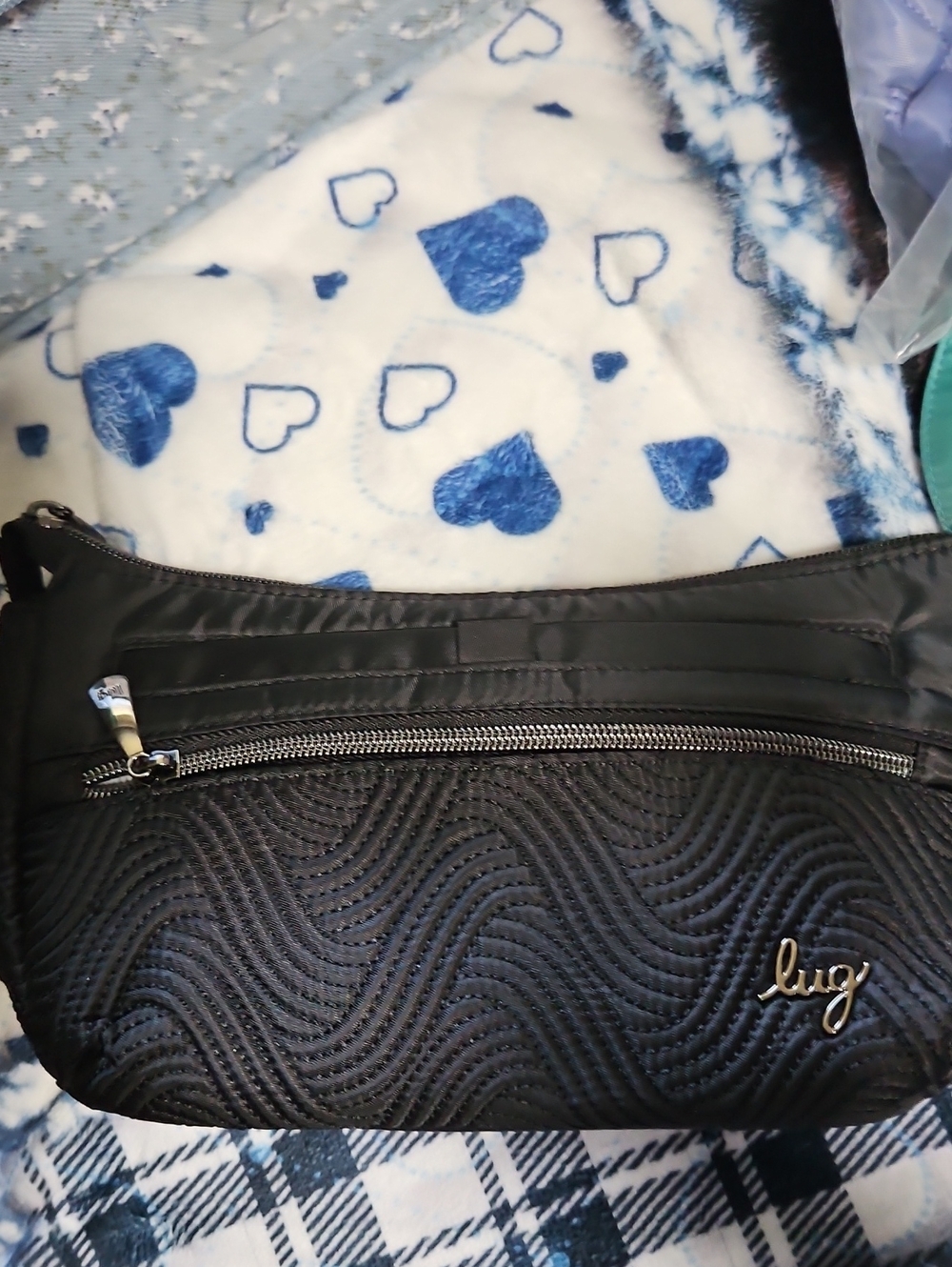 lug Black Quilted Wave Nylon Crossbody Bag